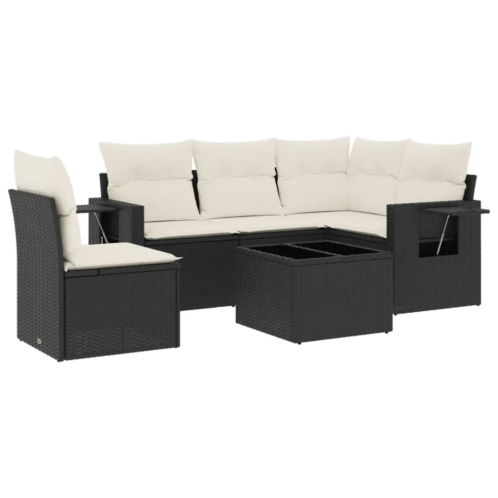 6 Piece Garden Sofa Set with Cushions Black Poly Rattan 3252513 - Furniture