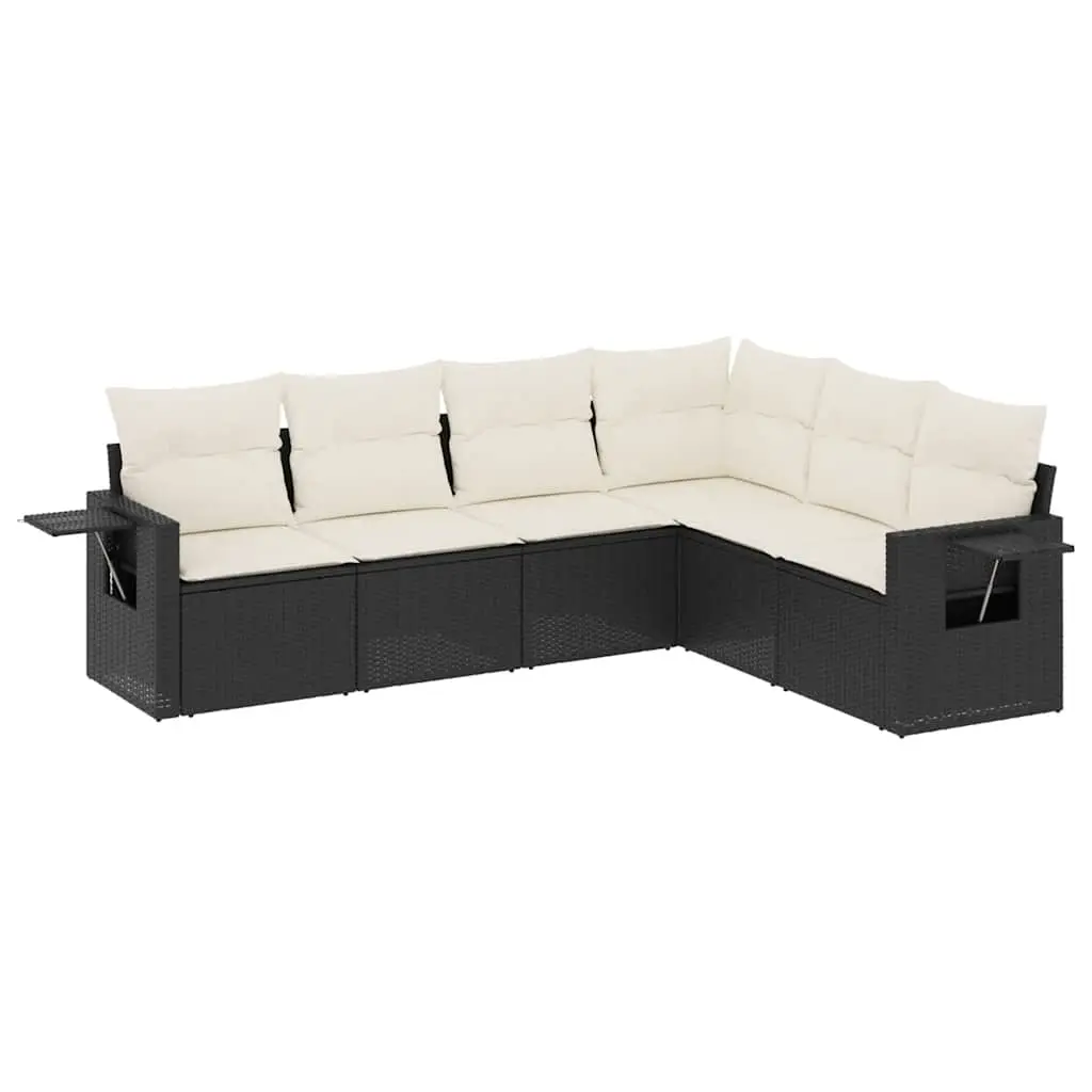 6 Piece Garden Sofa Set with Cushions Black Poly Rattan 3252543 - Furniture