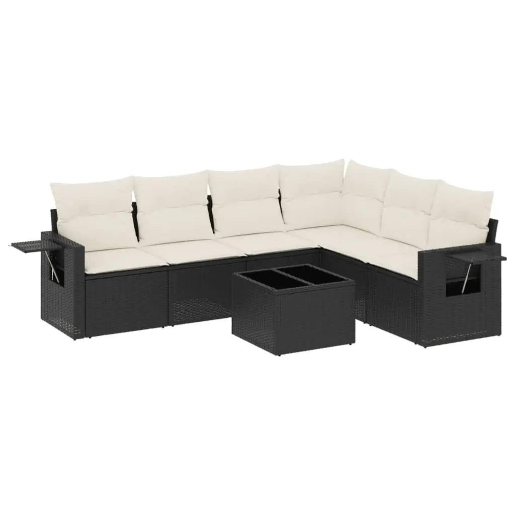 7 Piece Garden Sofa Set with Cushions Black Poly Rattan 3252553 - Furniture