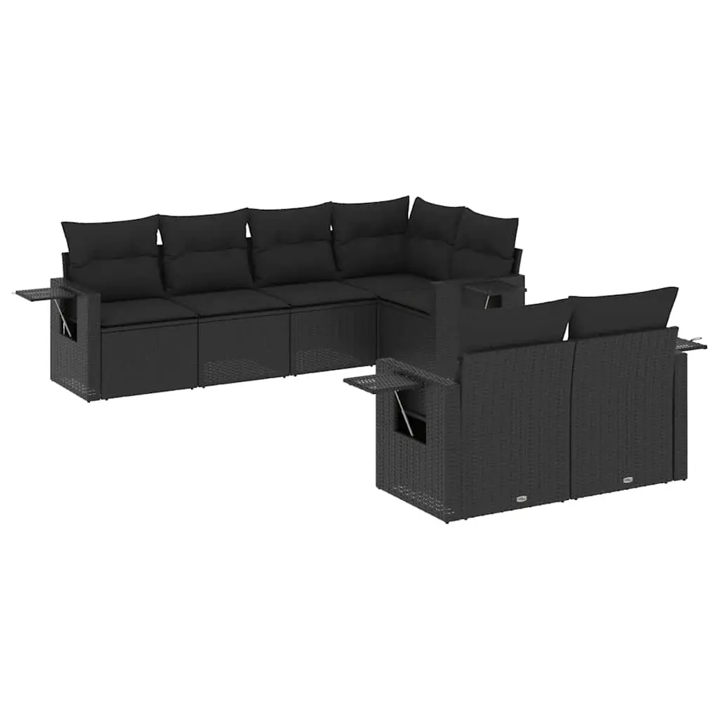 7 Piece Garden Sofa Set with Cushions Black Poly Rattan 3252742 - Furniture