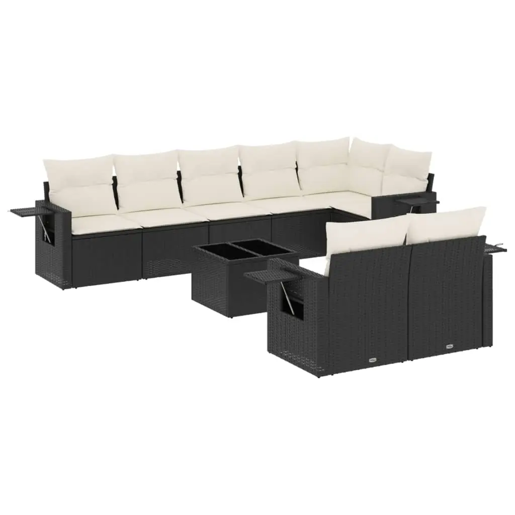 9 Piece Garden Sofa Set with Cushions Black Poly Rattan 3252763 - Furniture
