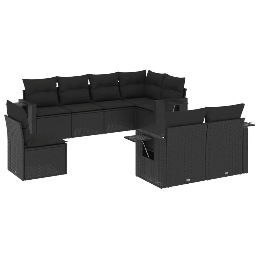 8 Piece Garden Sofa Set with Cushions Black Poly Rattan 3252772 - Furniture