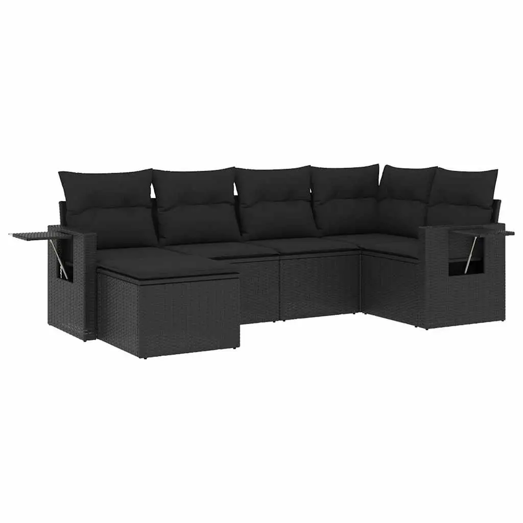 6 Piece Garden Sofa Set with Cushions Black Poly Rattan 3252792 - Furniture