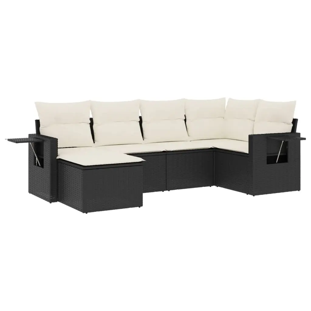 6 Piece Garden Sofa Set with Cushions Black Poly Rattan 3252793 - Furniture