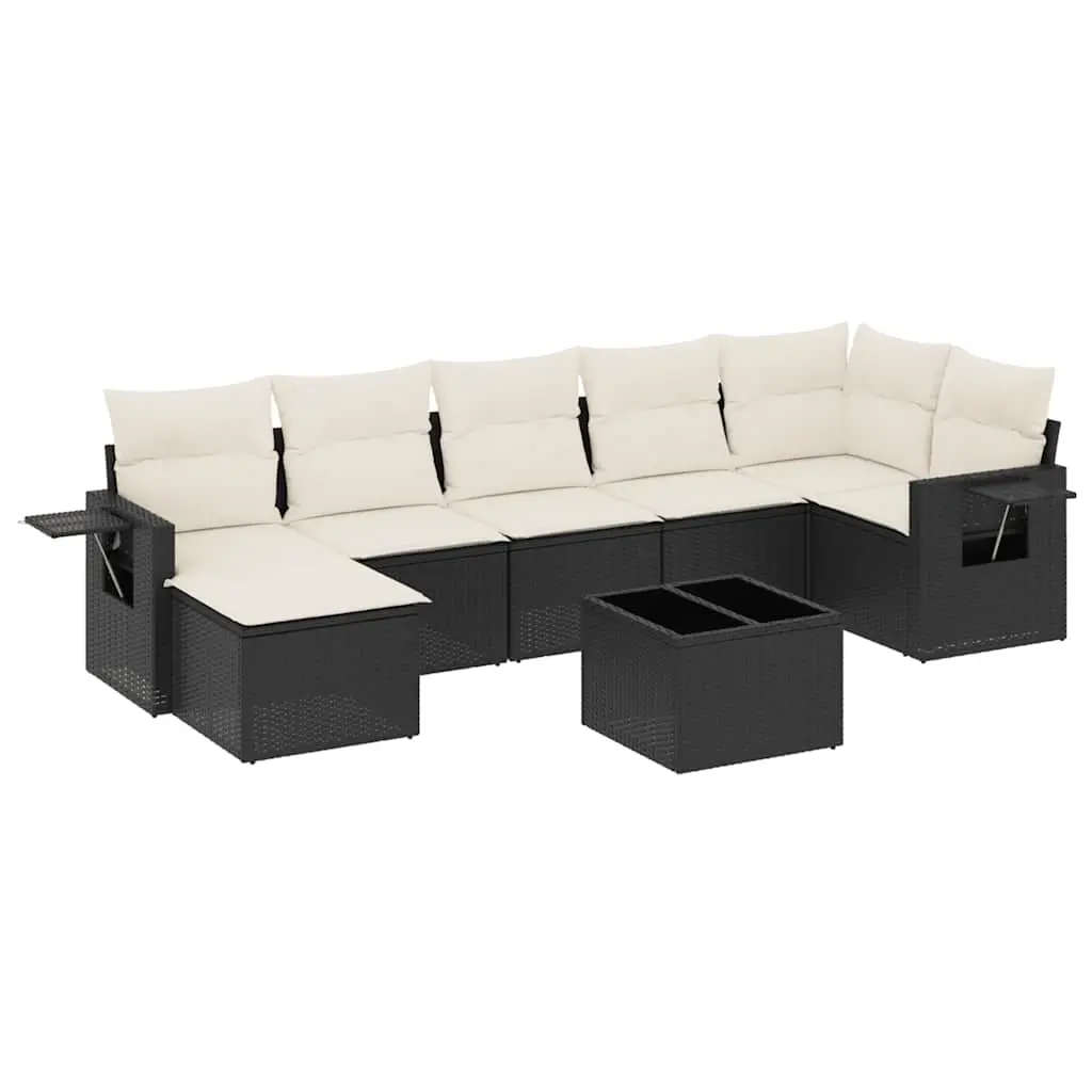 8 Piece Garden Sofa Set with Cushions Black Poly Rattan 3252823 - Furniture