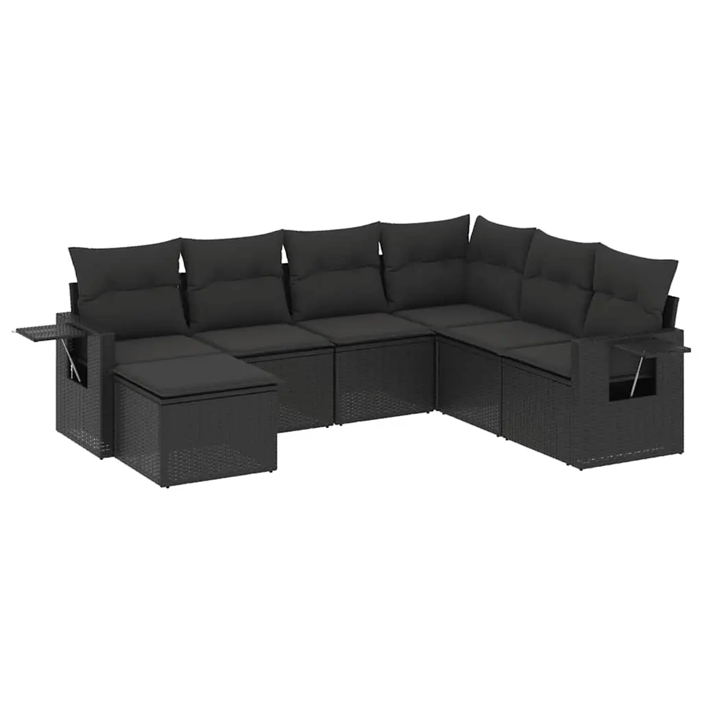 7 Piece Garden Sofa Set with Cushions Black Poly Rattan 3252832 - Furniture