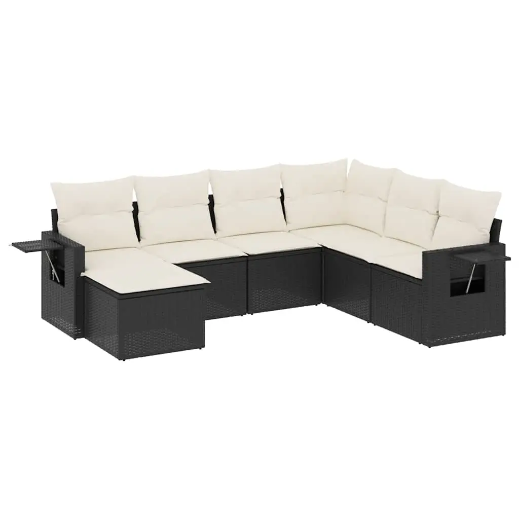 7 Piece Garden Sofa Set with Cushions Black Poly Rattan 3252833 - Furniture