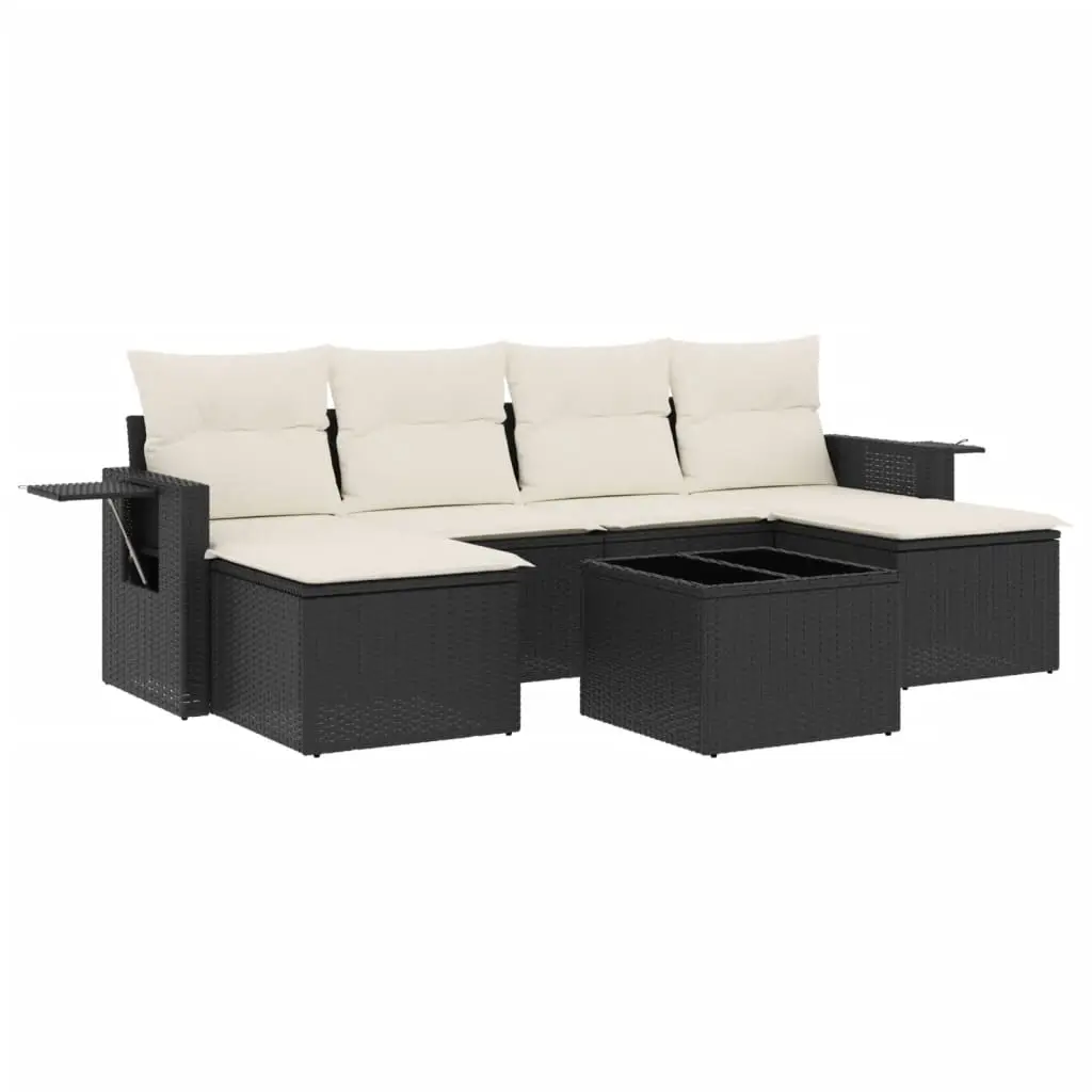 7 Piece Garden Sofa Set with Cushions Black Poly Rattan 3252863 - Furniture