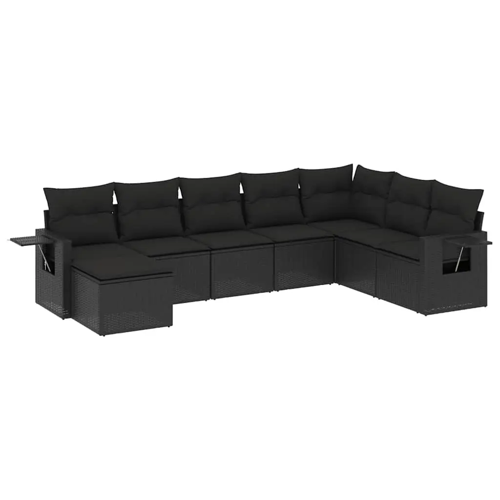 8 Piece Garden Sofa Set with Cushions Black Poly Rattan 3252892 - Furniture