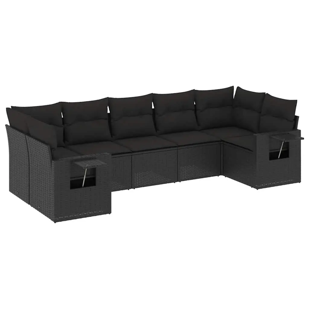 7 Piece Garden Sofa Set with Cushions Black Poly Rattan 3252922 - Furniture