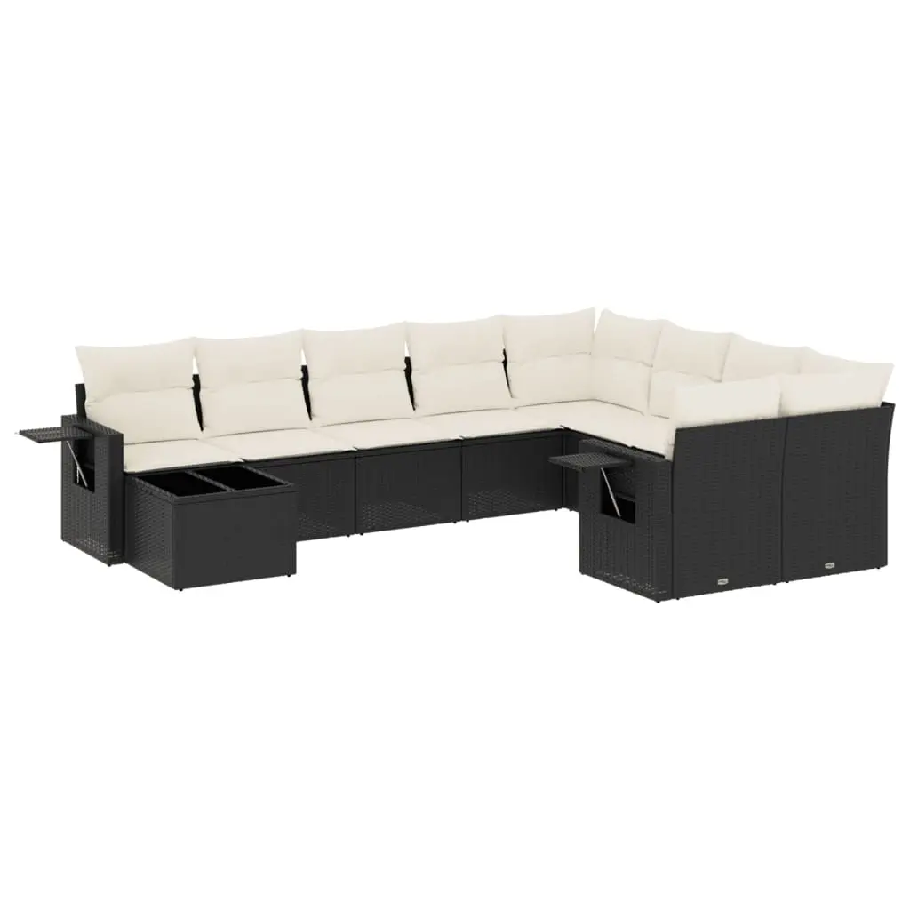 10 Piece Garden Sofa Set with Cushions Black Poly Rattan 3252993 - Furniture