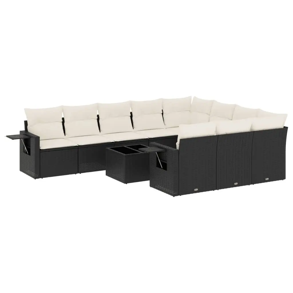 11 Piece Garden Sofa Set with Cushions Black Poly Rattan 3253033 - Furniture