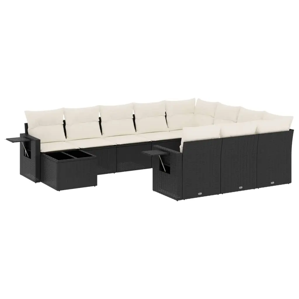 11 Piece Garden Sofa Set with Cushions Black Poly Rattan 3253063 - Furniture