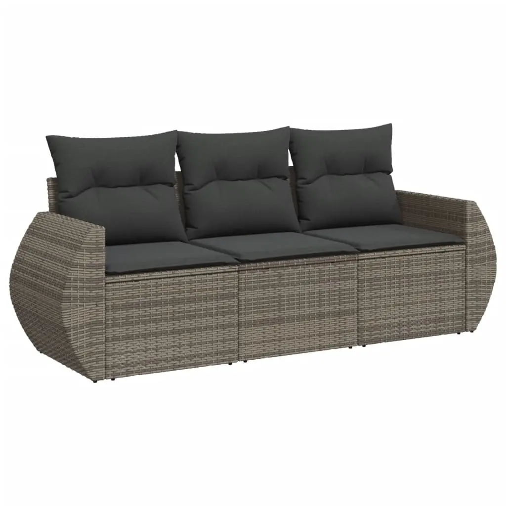 3 Piece Garden Sofa Set with Cushions Grey Poly Rattan 3253397 - Furniture