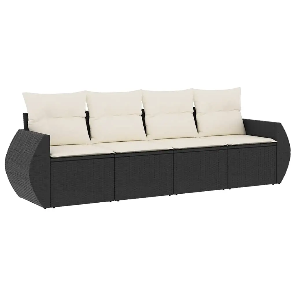 4 Piece Garden Sofa Set with Cushions Black Poly Rattan 3253413 - Furniture