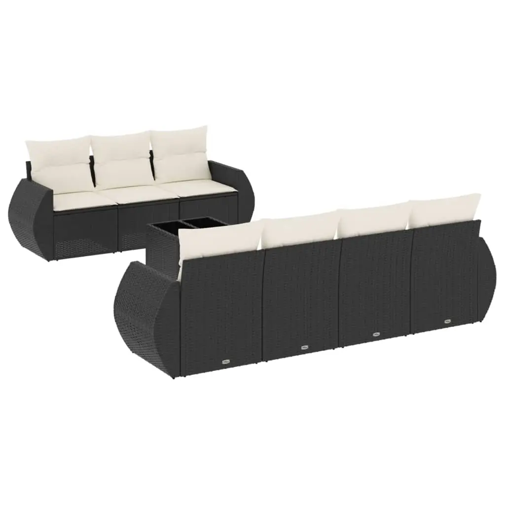8 Piece Garden Sofa Set with Cushions Black Poly Rattan 3253463 - Furniture