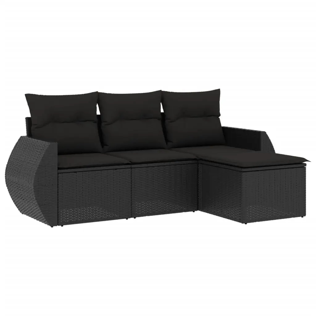 4 Piece Garden Sofa Set with Cushions Black Poly Rattan 3253602 - Furniture
