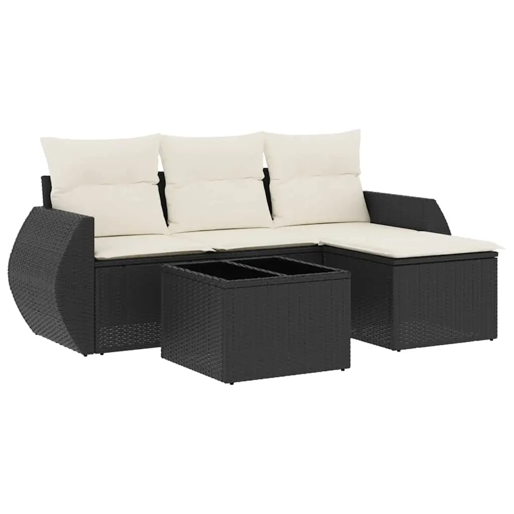 5 Piece Garden Sofa Set with Cushions Black Poly Rattan 3253613 - Furniture