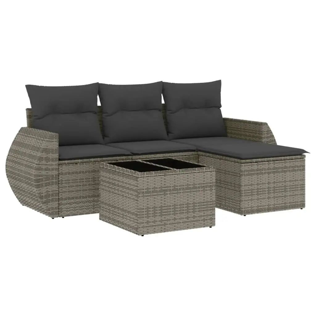 5 Piece Garden Sofa Set with Cushions Grey Poly Rattan 3253617 - Furniture