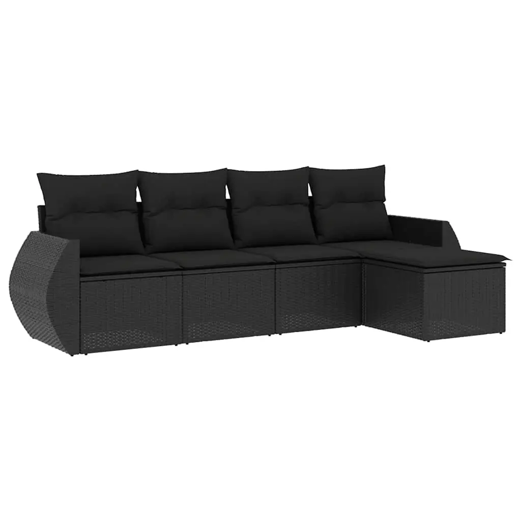 5 Piece Garden Sofa Set with Cushions Black Poly Rattan 3253622 - Furniture