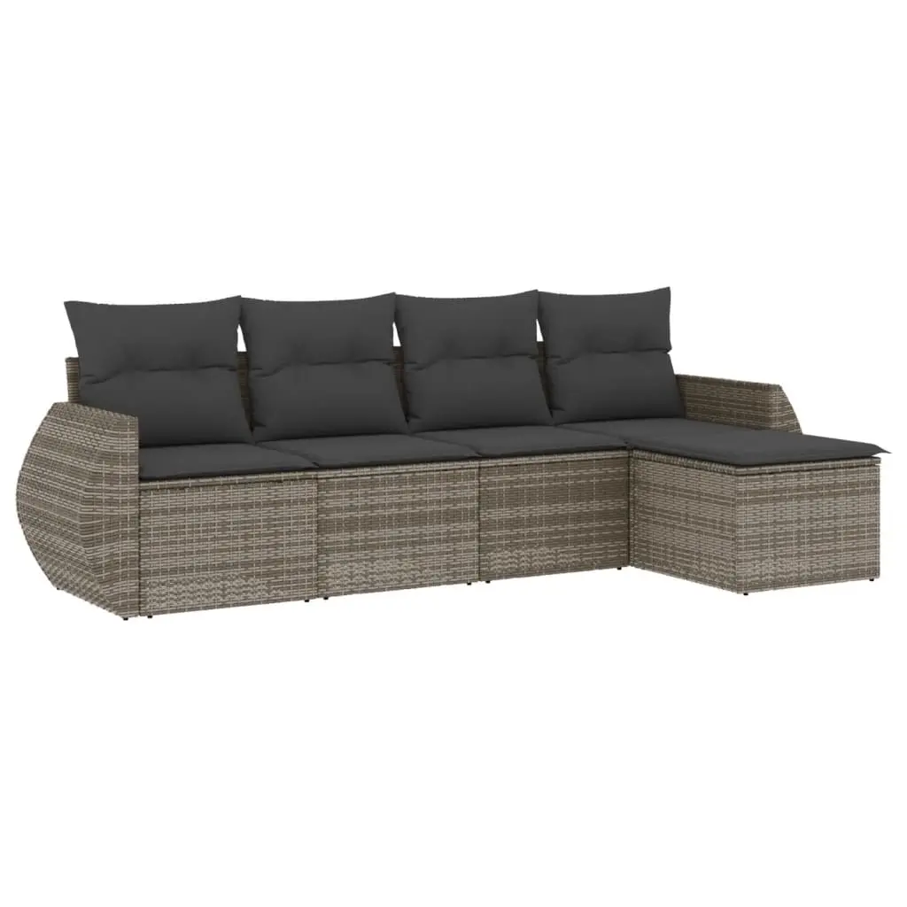 5 Piece Garden Sofa Set with Cushions Grey Poly Rattan 3253627 - Furniture