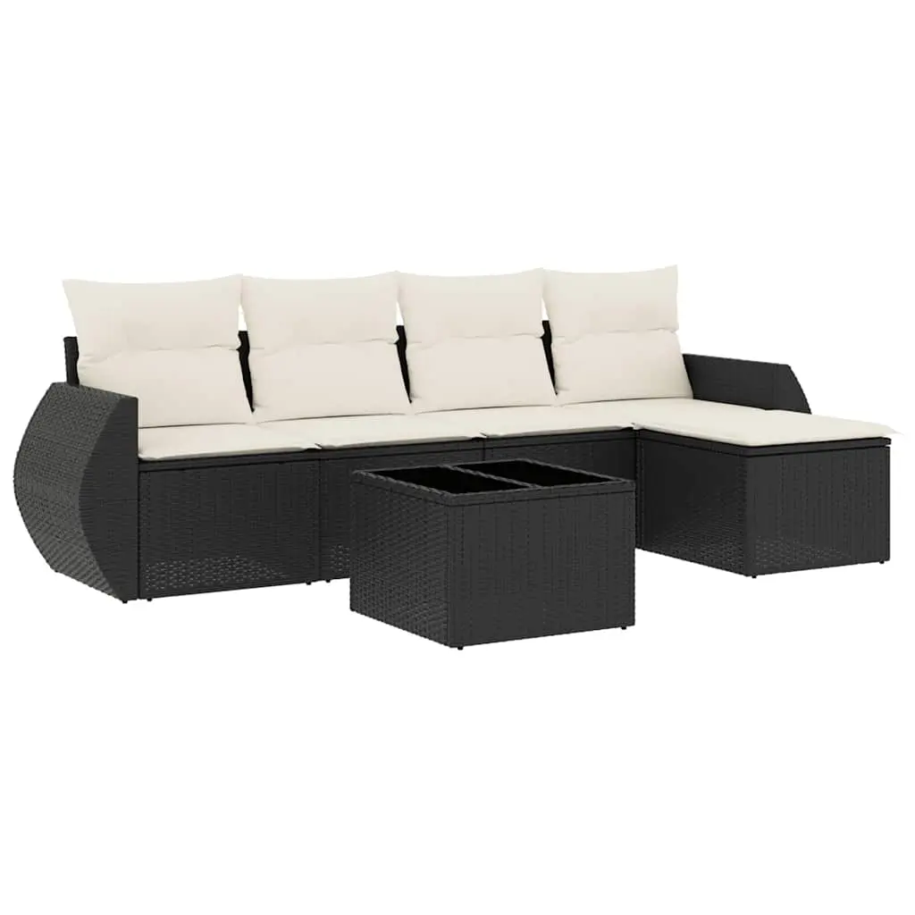 6 Piece Garden Sofa Set with Cushions Black Poly Rattan 3253633 - Furniture