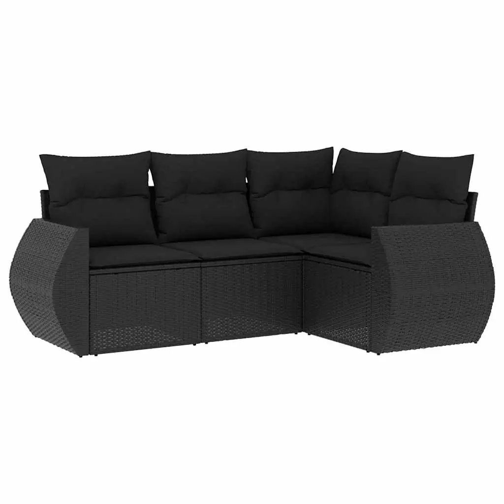 4 Piece Garden Sofa Set with Cushions Black Poly Rattan 3253642 - Furniture