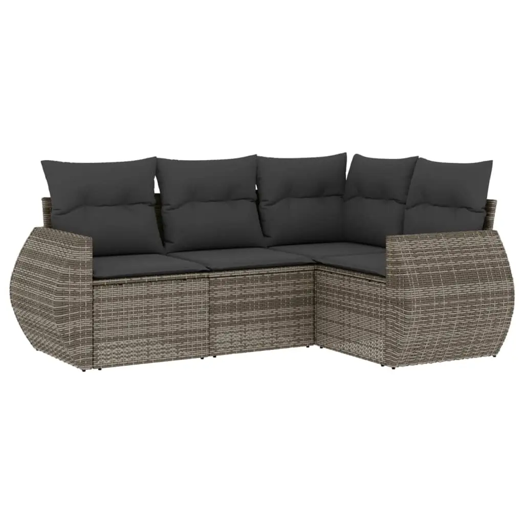 4 Piece Garden Sofa Set with Cushions Grey Poly Rattan 3253647 - Furniture