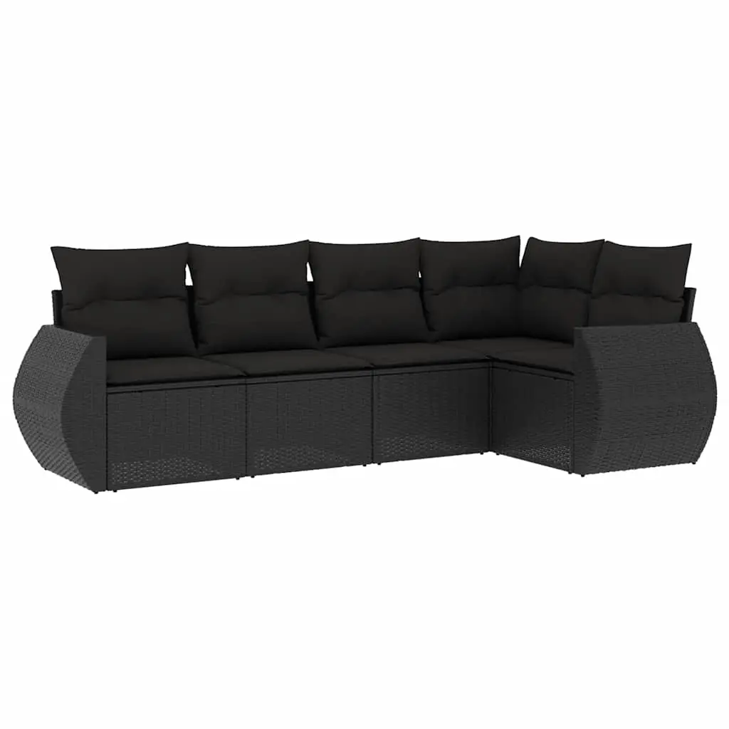 5 Piece Garden Sofa Set with Cushions Black Poly Rattan 3253662 - Furniture