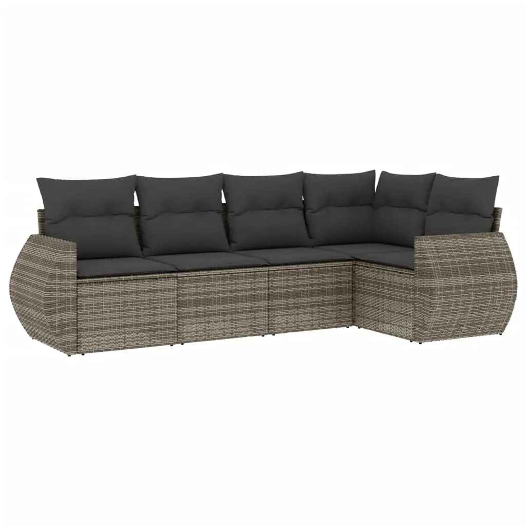 5 Piece Garden Sofa Set with Cushions Grey Poly Rattan 3253667 - Furniture