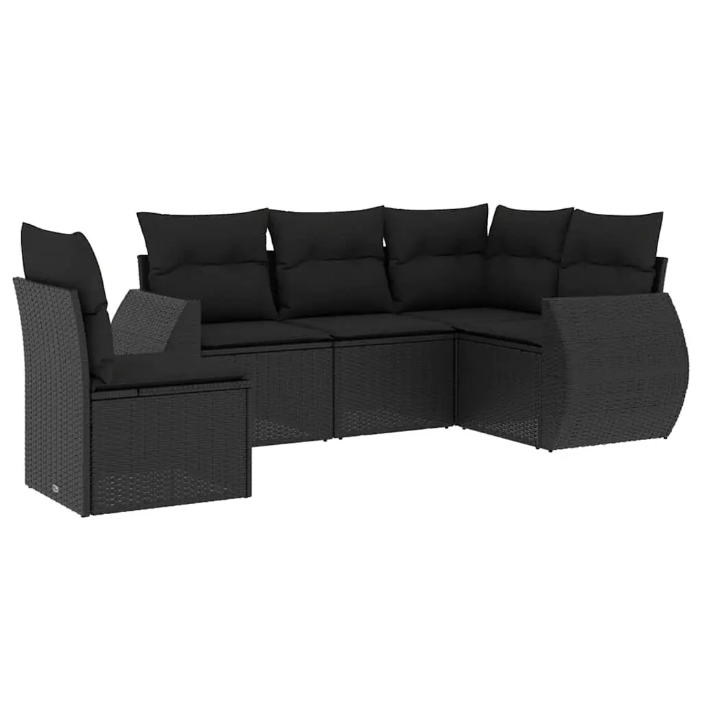 5 Piece Garden Sofa Set with Cushions Black Poly Rattan 3253702 - Furniture