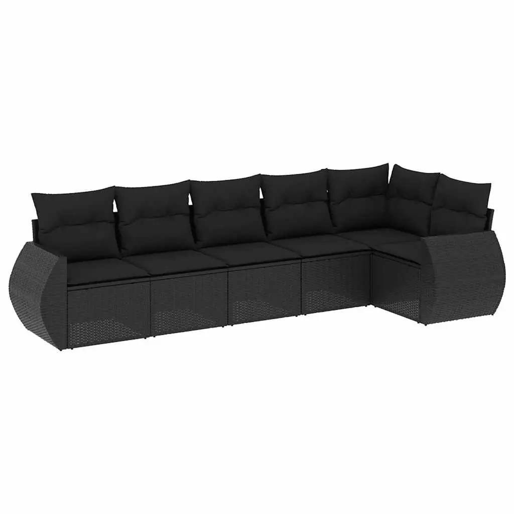 6 Piece Garden Sofa Set with Cushions Black Poly Rattan 3253722 - Furniture