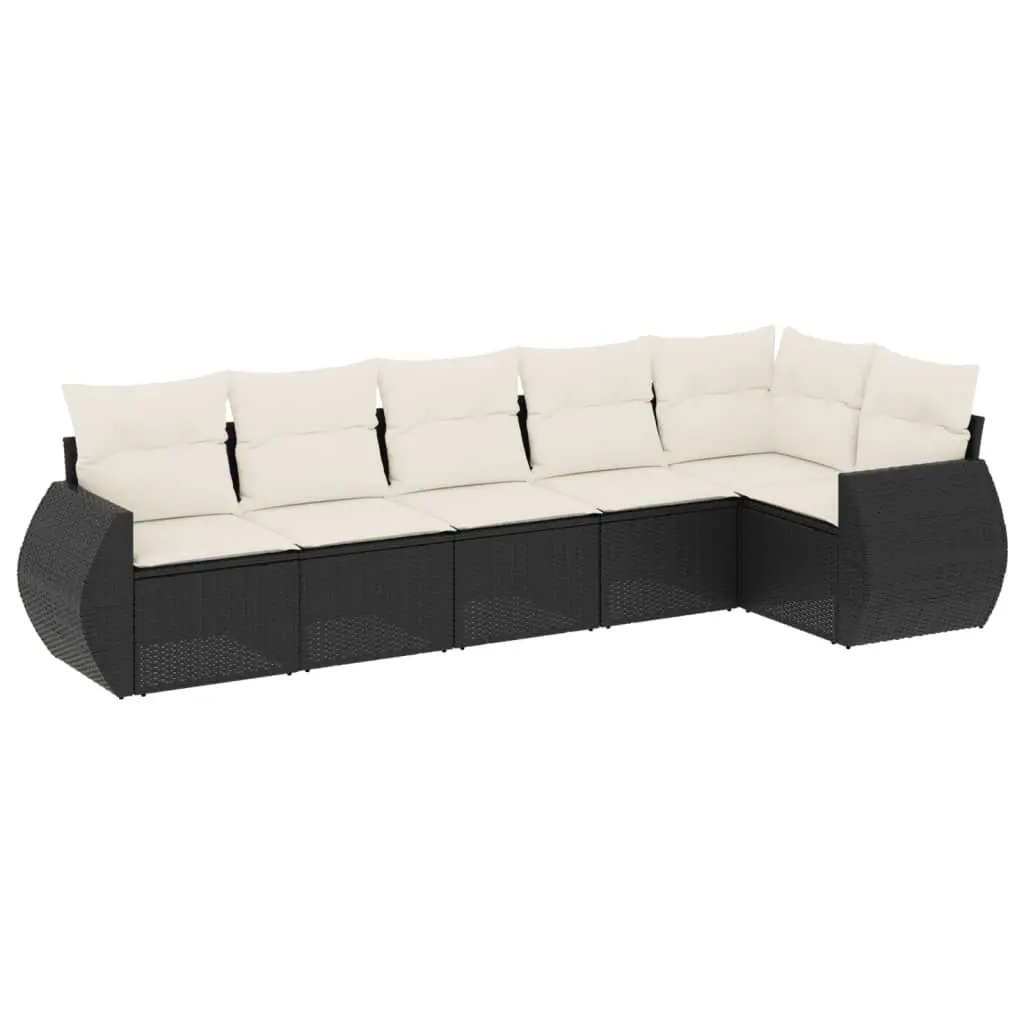6 Piece Garden Sofa Set with Cushions Black Poly Rattan 3253723 - Furniture