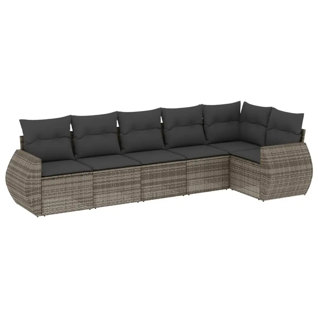 6 Piece Garden Sofa Set with Cushions Grey Poly Rattan 3253727 - Furniture