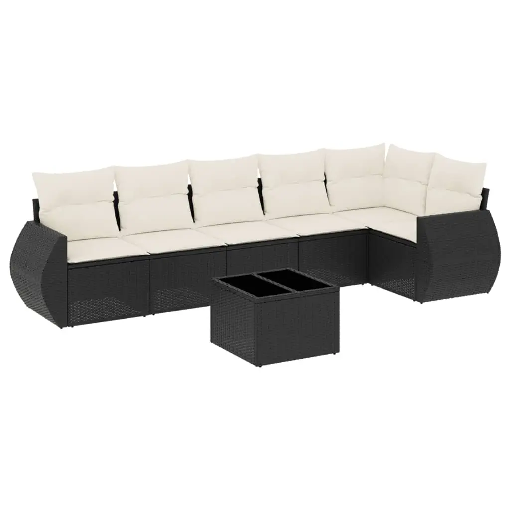 7 Piece Garden Sofa Set with Cushions Black Poly Rattan 3253733 - Furniture