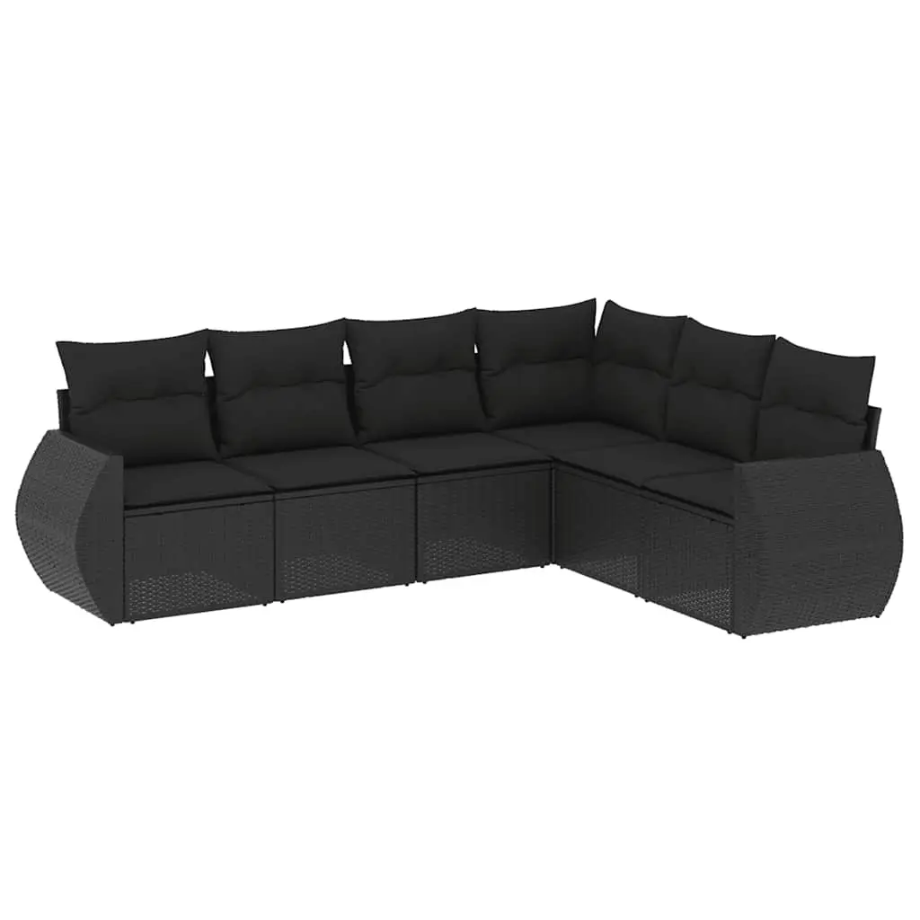 6 Piece Garden Sofa Set with Cushions Black Poly Rattan 3253742 - Furniture