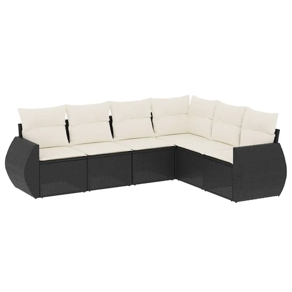 6 Piece Garden Sofa Set with Cushions Black Poly Rattan 3253743 - Furniture