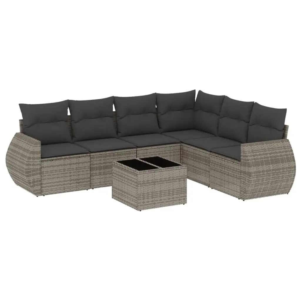 7 Piece Garden Sofa Set with Cushions Grey Poly Rattan 3253757 - Furniture