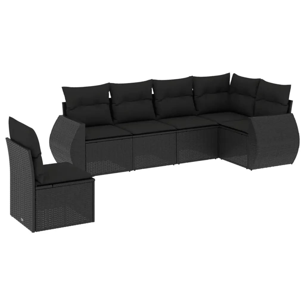 6 Piece Garden Sofa Set with Cushions Black Poly Rattan 3253762 - Furniture