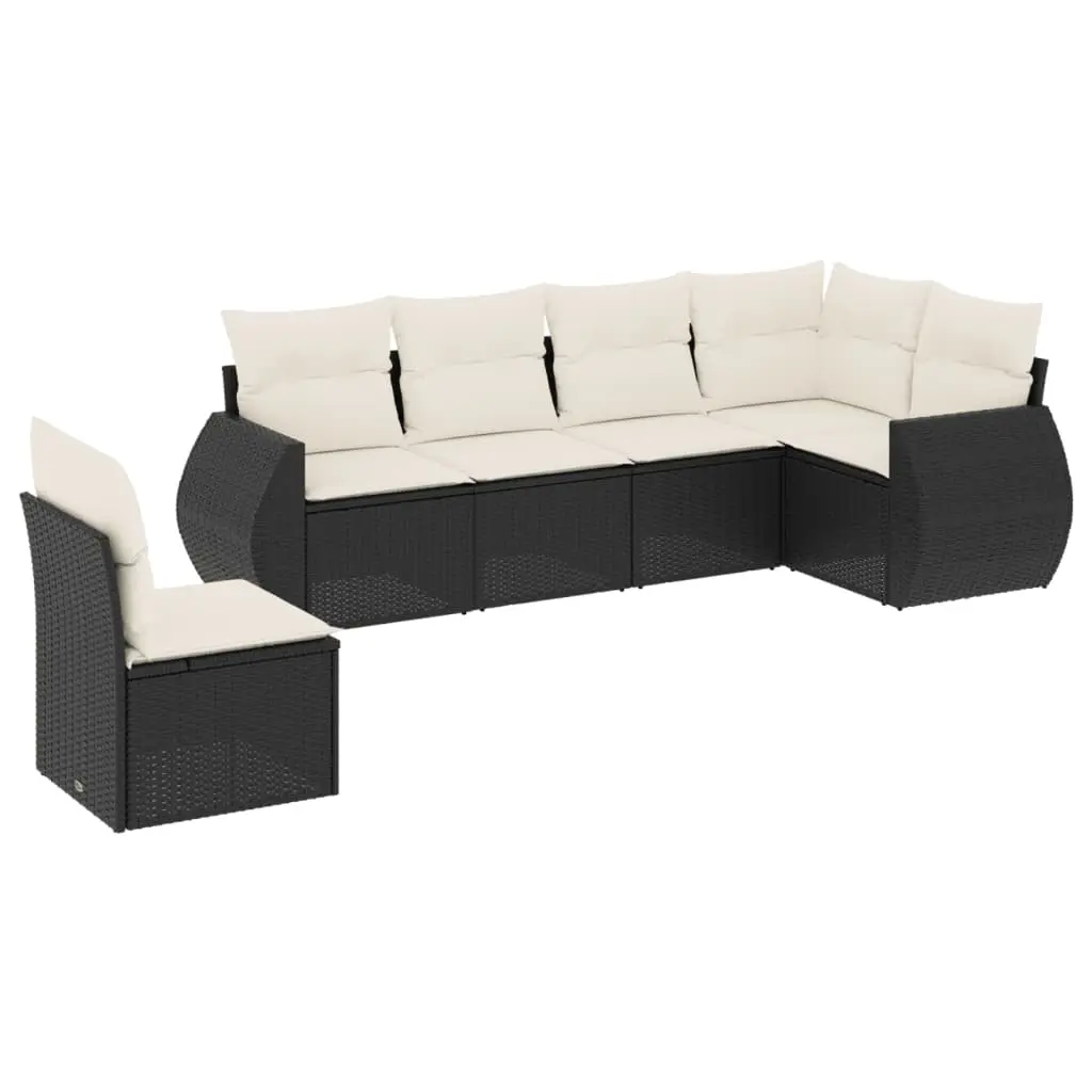 6 Piece Garden Sofa Set with Cushions Black Poly Rattan 3253763 - Furniture