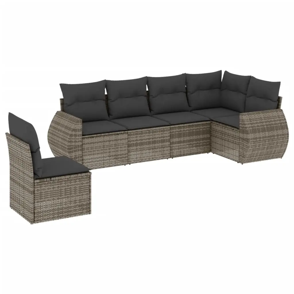 6 Piece Garden Sofa Set with Cushions Grey Poly Rattan 3253767 - Furniture