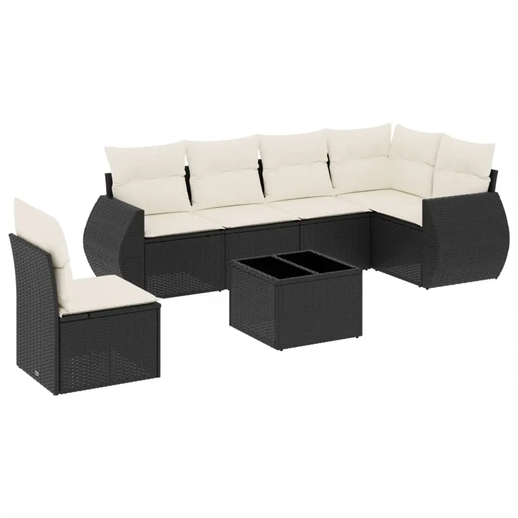 7 Piece Garden Sofa Set with Cushions Black Poly Rattan 3253773 - Furniture