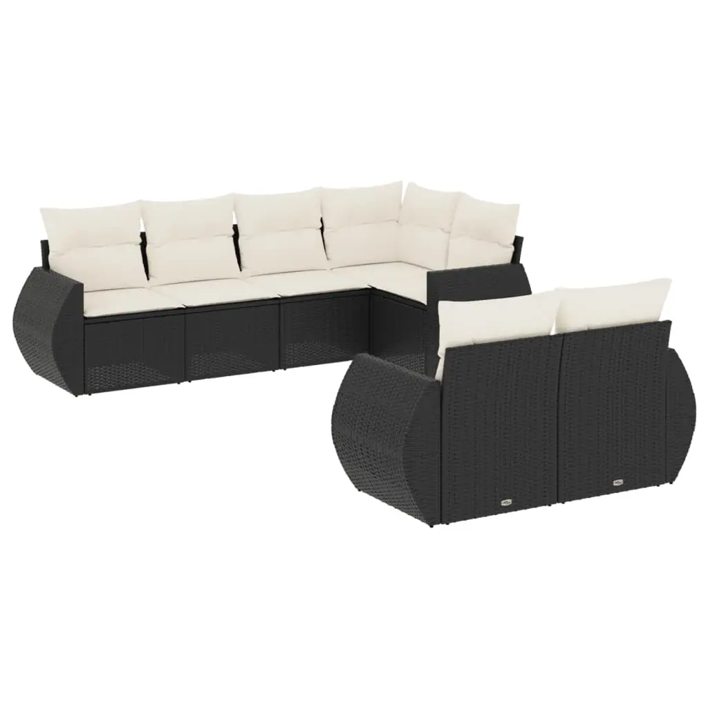 7 Piece Garden Sofa Set with Cushions Black Poly Rattan 3253943 - Furniture