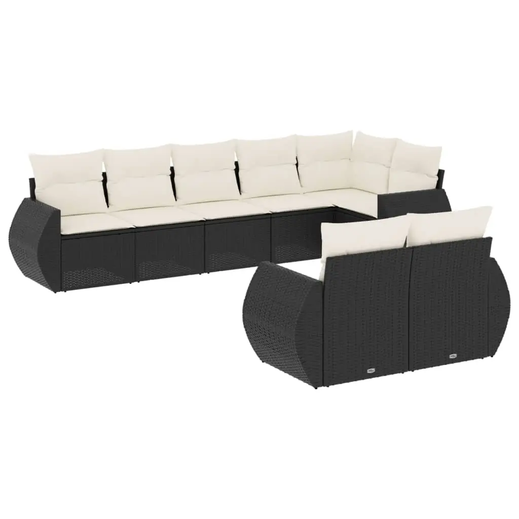 8 Piece Garden Sofa Set with Cushions Black Poly Rattan 3253953 - Furniture