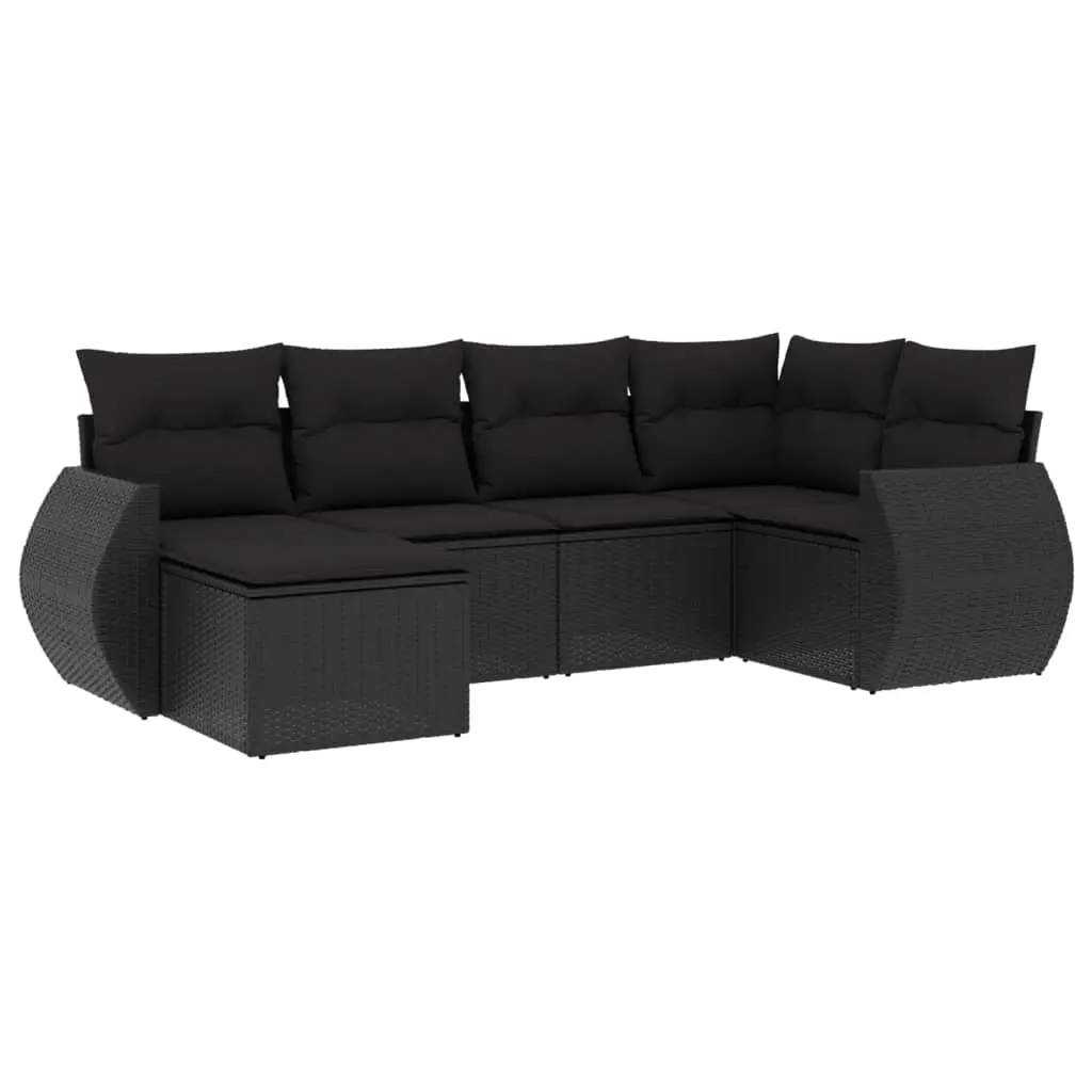 6 Piece Garden Sofa Set with Cushions Black Poly Rattan 3253992 - Furniture