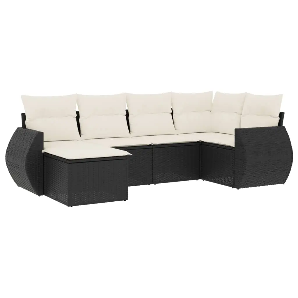 6 Piece Garden Sofa Set with Cushions Black Poly Rattan 3253993 - Furniture