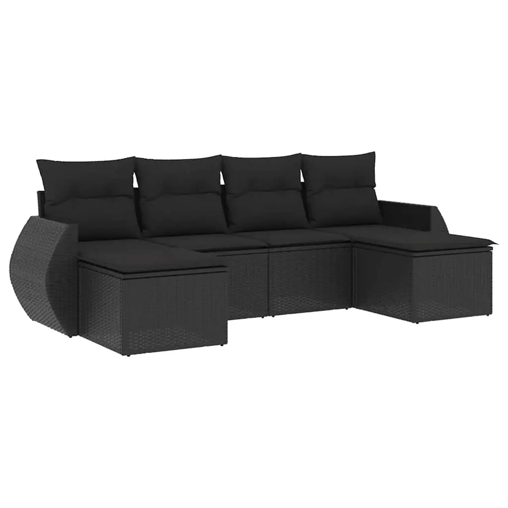 6 Piece Garden Sofa Set with Cushions Black Poly Rattan 3254052 - Furniture