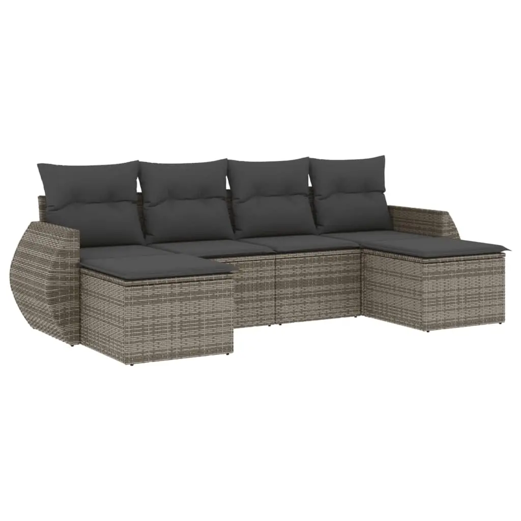 6 Piece Garden Sofa Set with Cushions Grey Poly Rattan 3254057 - Furniture