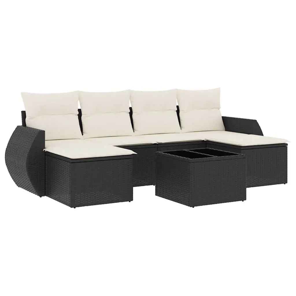 7 Piece Garden Sofa Set with Cushions Black Poly Rattan 3254063 - Furniture
