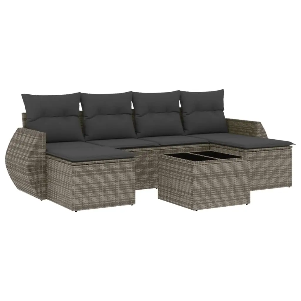 7 Piece Garden Sofa Set with Cushions Grey Poly Rattan 3254067 - Furniture
